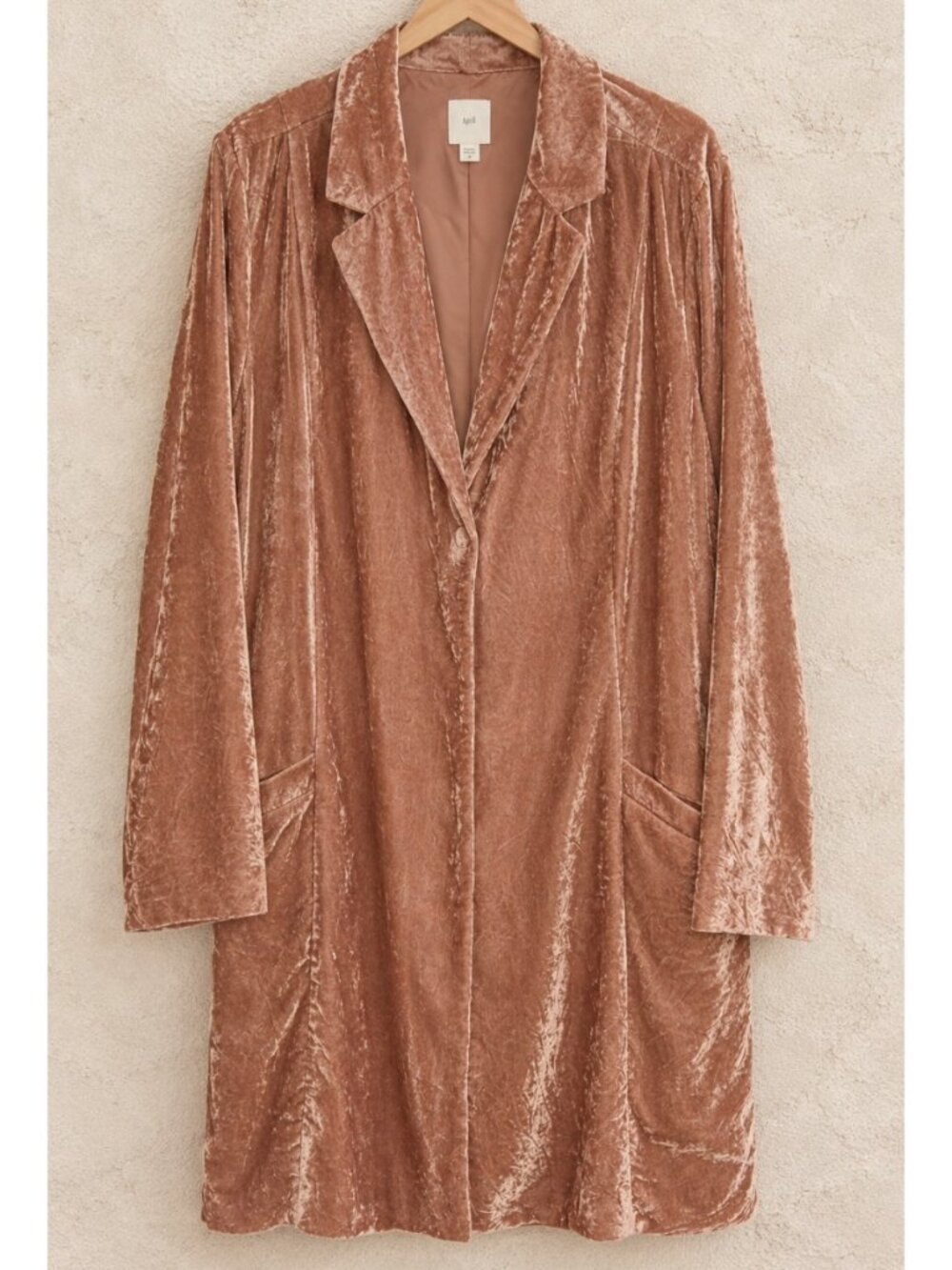 J. Jill Size M Velvet Coat Jacket Duster Pink Blush Snap Quiet Luxury Whimsigoth